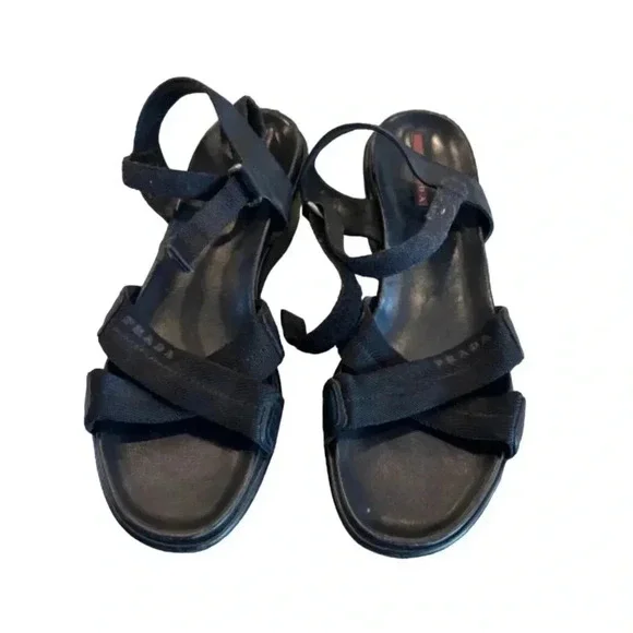 Prada Black Leather Sandals - Iconic Vintage Find - Picture 1 of 5